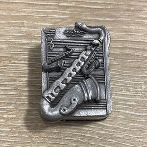 Vintage Torino Pewter Saxophone Jewelry Necklace Brooch Earrings Trinket Box Set